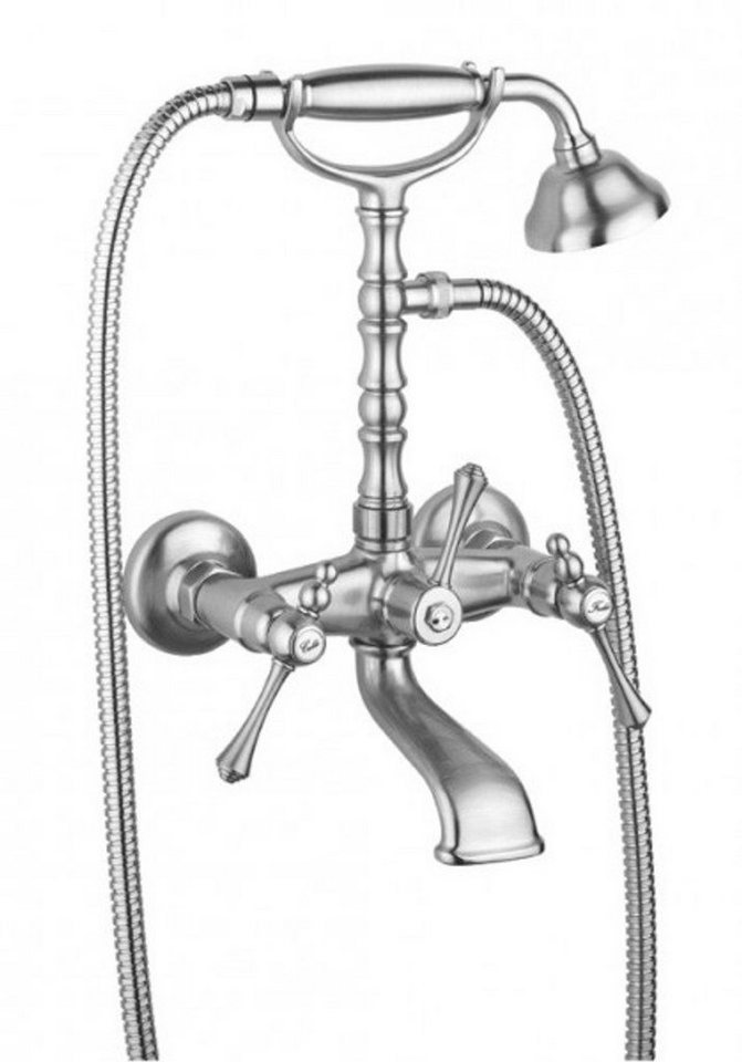 Casa Padrino Wannenarmatur Luxus Bad Zubehör - Jugendstil Wannenbatterie mit Schlauch Handbrause und verstellbarem Wandhalter - Armatur Badewanne- Chrom - Serie Milano - Made in Italy von Casa Padrino