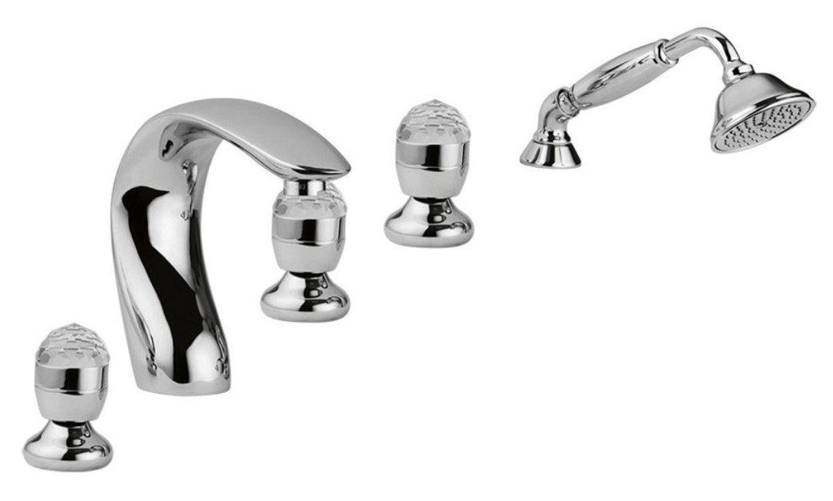 Casa Padrino Wannenarmatur Luxus Badewannen Armaturen Set 5-Loch Kombination Silber - Badezimmer Badewannenarmaturen mit Swarovski Kristallglas von Casa Padrino