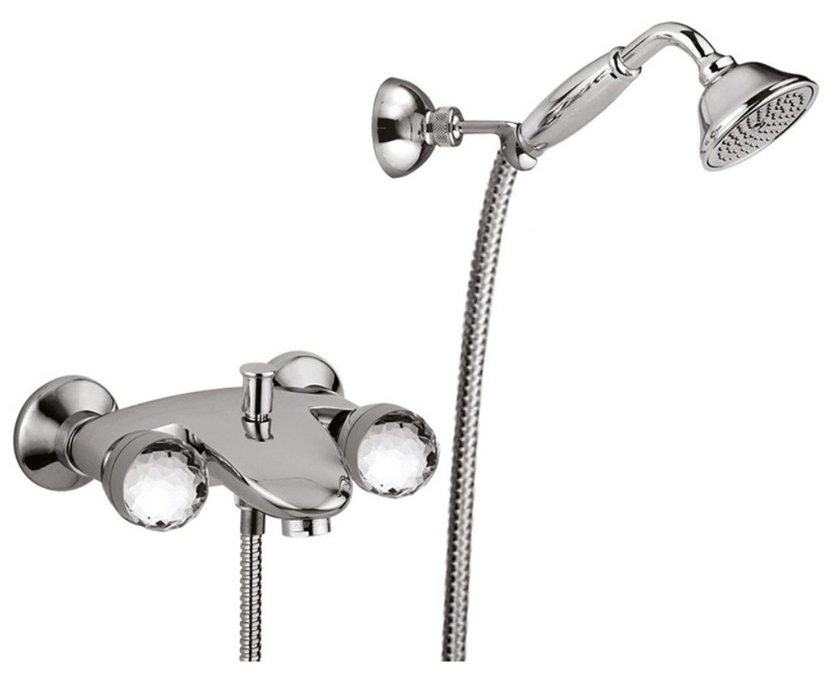 Casa Padrino Wannenarmatur Luxus Badezimmer Duschgarnitur mit Swarovski Kristallglas Silber - Badewannen Dusch Armatur Brauseset von Casa Padrino