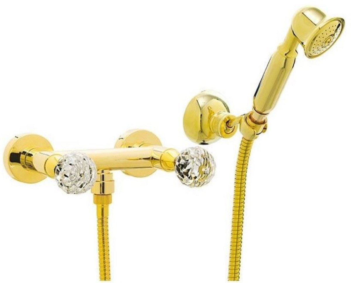 Casa Padrino Wannenarmatur Luxus Duscharmaturen Set Gold - Aufputz Brauseset mit Swarovski Kristallglas - Luxus Bad Zubehör - Made in Italy von Casa Padrino