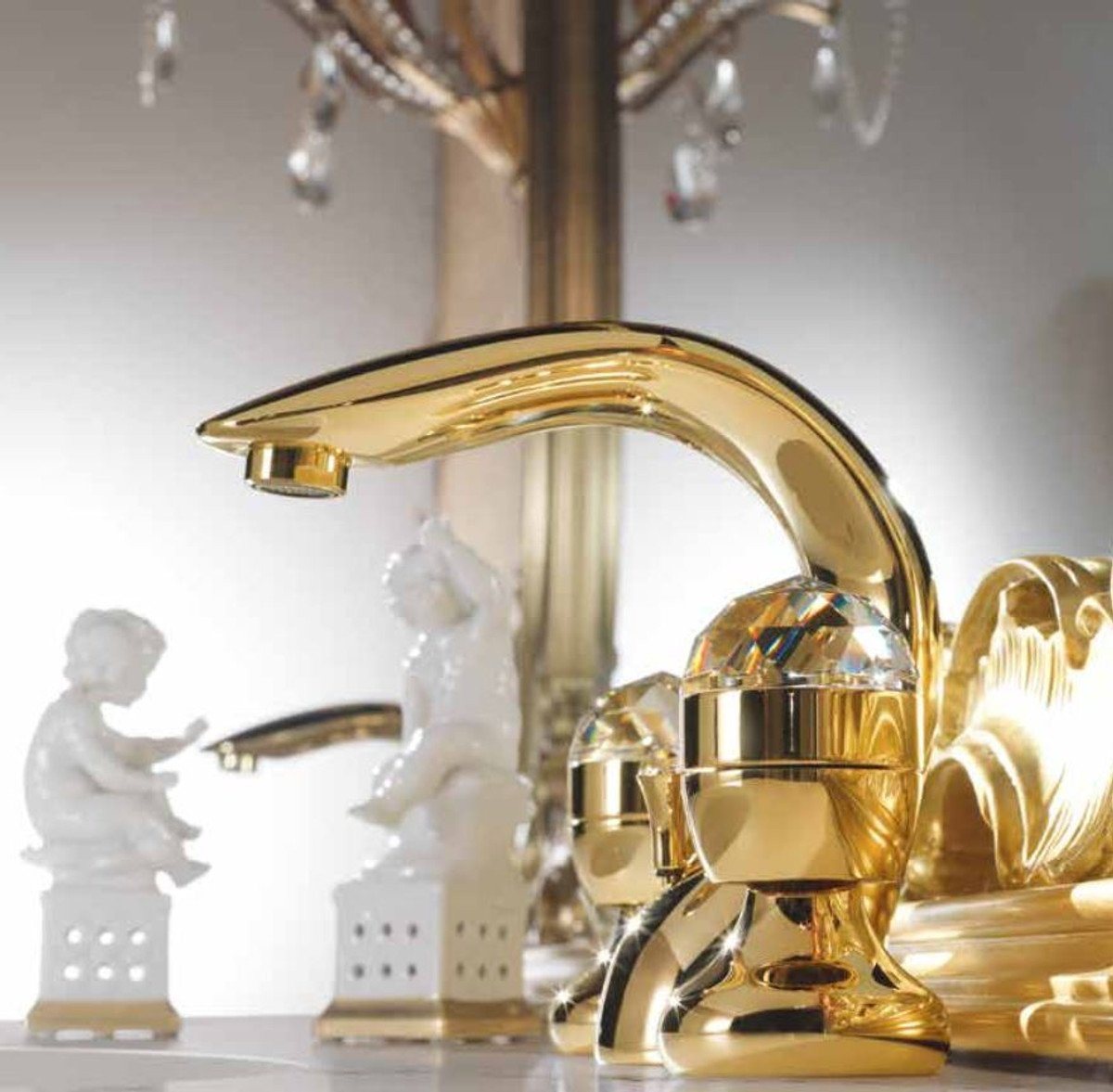 Casa Padrino Waschtischarmatur Luxus Bad Zubehör - Jugendstil Retro Waschtisch Armatur Einlochbatterie Gold Serie Cristallo - Made in Italy von Casa Padrino
