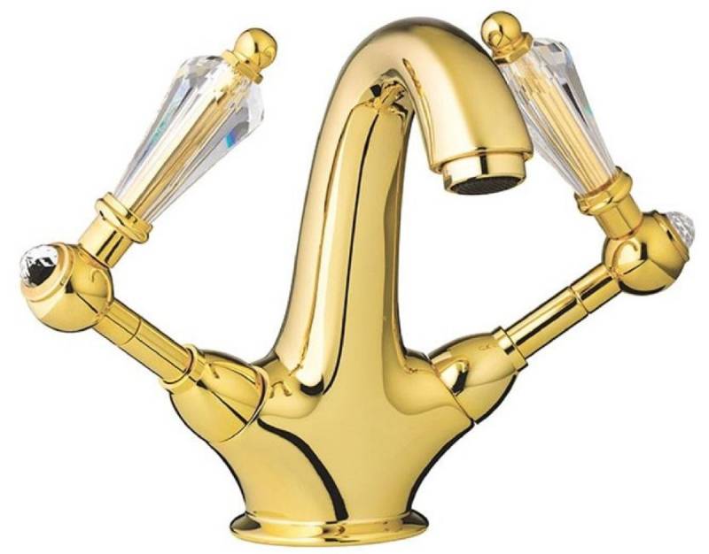 Casa Padrino Waschtischarmatur Luxus Jugendstil Waschtisch Armatur mit Swarovski Kristallglas Gold H. 17,5 cm - Nostalgisches Bad Zubehör - Luxus Qualität - Made in Italy von Casa Padrino