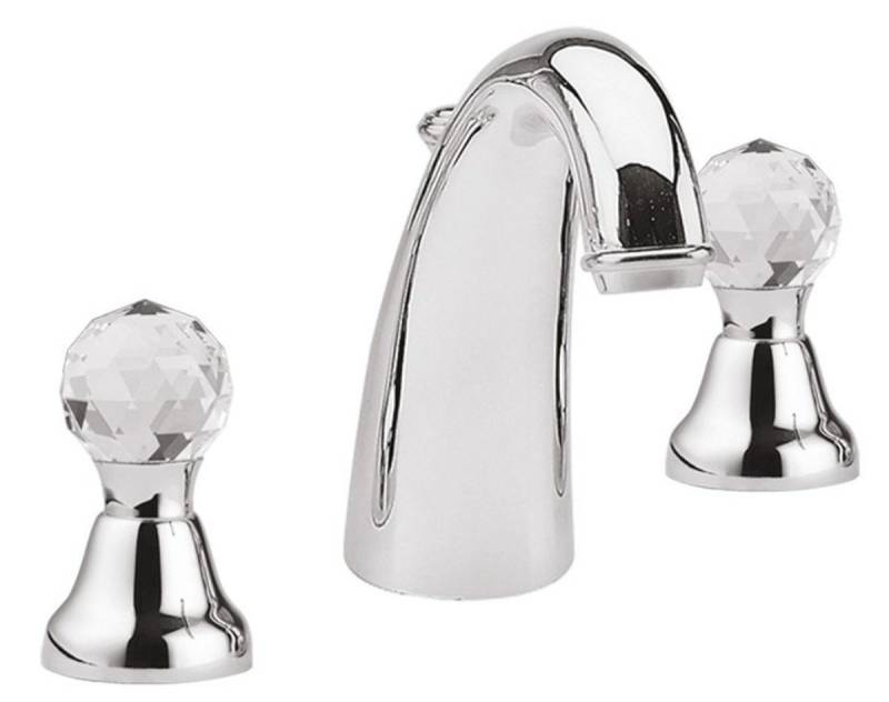 Casa Padrino Waschtischarmatur Luxus Waschtisch Armatur / Dreilochbatterie mit Swarovski Kristallglas Silber - Luxus Qualität von Casa Padrino