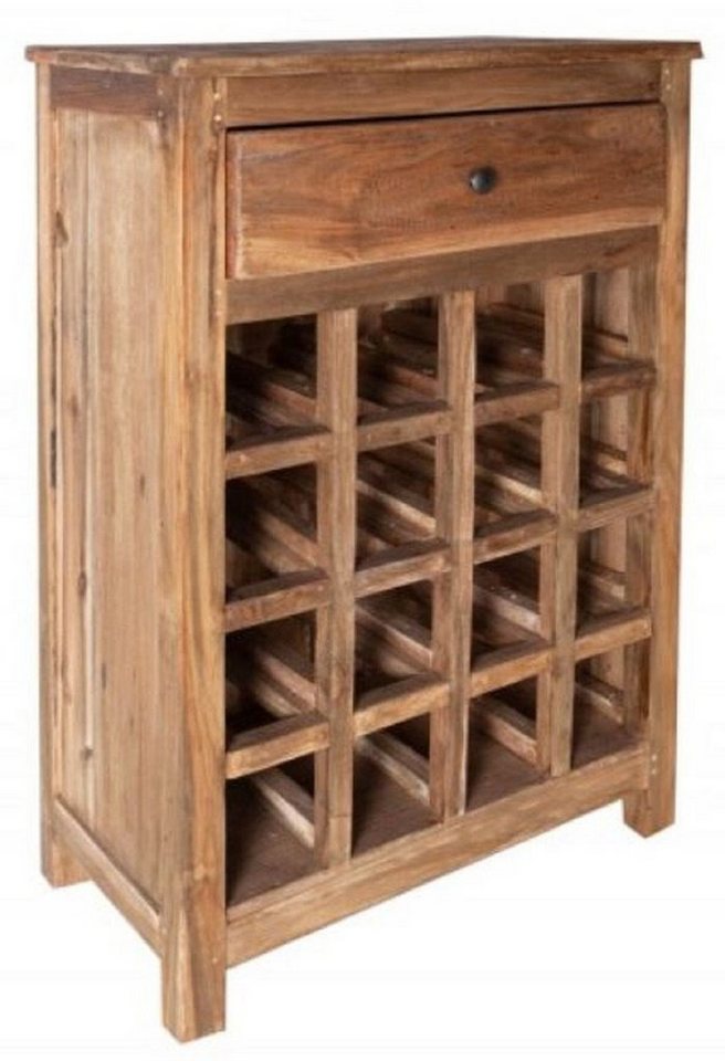 Casa Padrino Weinschrank Casa Padrino Landhausstil Weinschrank mit Schublade und Weinflaschen Regal Naturfarben 56 x 31 x H. 81 cm - Barschrank aus recyceltem Massivholz - Bar Möbel - Landhausstil Möbel von Casa Padrino