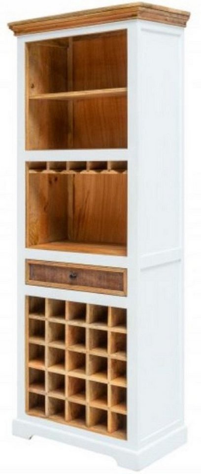 Casa Padrino Weinschrank Landhausstil Weinschrank Weiß / Naturfarben 72 x 40 x H. 196 cm - Handgefertigter Massivholz Barschrank - Barmöbel im Landhausstil von Casa Padrino