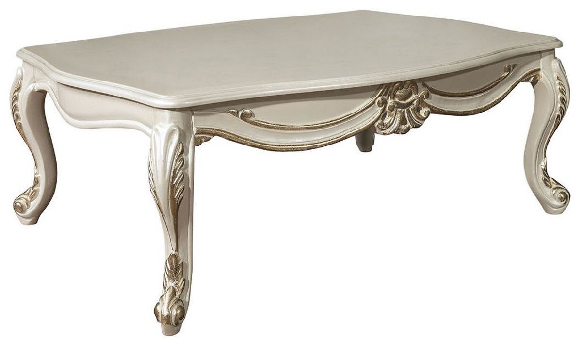 Casa Padrino Wohnzimmertisch Luxus Barock Wohnzimmertisch Creme / Gold 110 x 85 x H. 45 cm - Edler Massivholz Couchtisch im Barockstil - Barock Wohnzimmermöbel von Casa Padrino