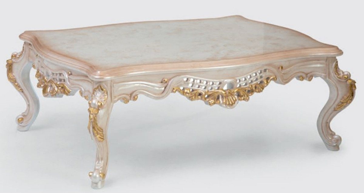 Casa Padrino Wohnzimmertisch Luxus Barock Wohnzimmertisch Creme / Gold 140 x 90 x H. 55 cm - Edler Massivholz Couchtisch im Barockstil - Barock Wohnzimmermöbel von Casa Padrino