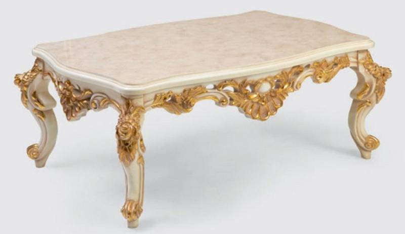 Casa Padrino Wohnzimmertisch Luxus Barock Wohnzimmertisch Creme / Weiß / Gold 140 x 90 x H. 55 cm - Edler Massivholz Couchtisch im Barockstil - Barock Möbel von Casa Padrino