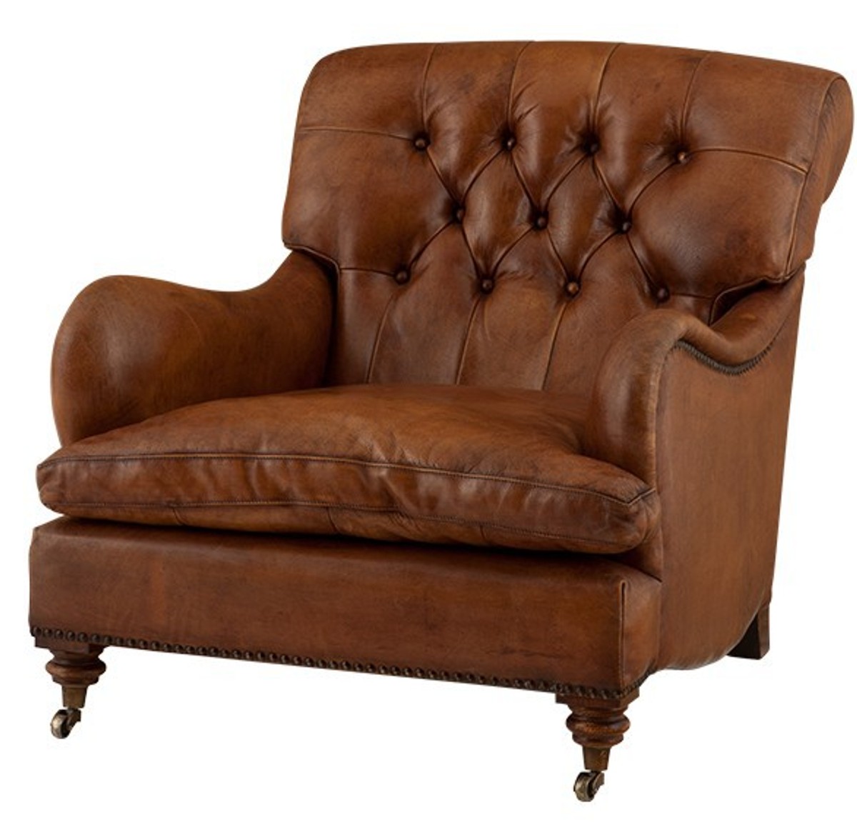Chesterfield Luxus Echt Leder Ohrensessel New York Vintage Leder Braun von Casa Padrino - Club Sessel von Casa Padrino