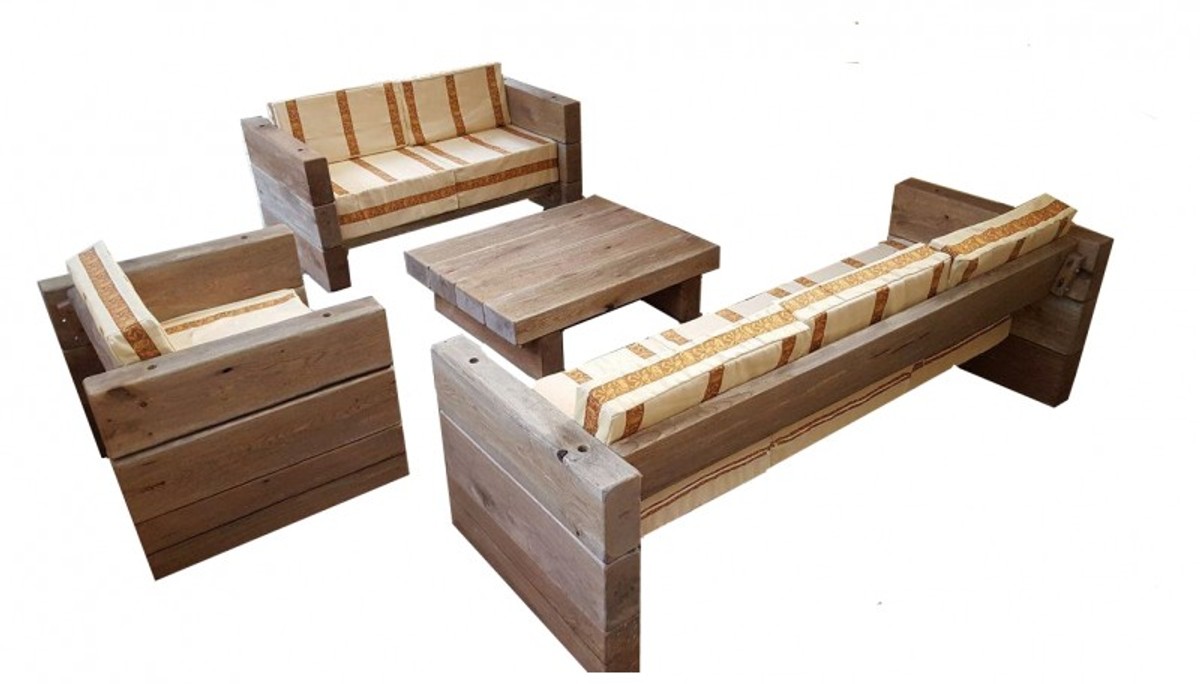 Luxus Garten Möbel Set Eiche Massiv - schwere Ausführung - 3er, 2er, 1x + Tisch - Massivholz rustikal - Lounge Set Luxus Garten Möbel Set Eiche Massiv - schwere Ausführung - 3er, 2er, 1x + Tisch - Massivholz rustikal - Lounge Set von Casa Padrino