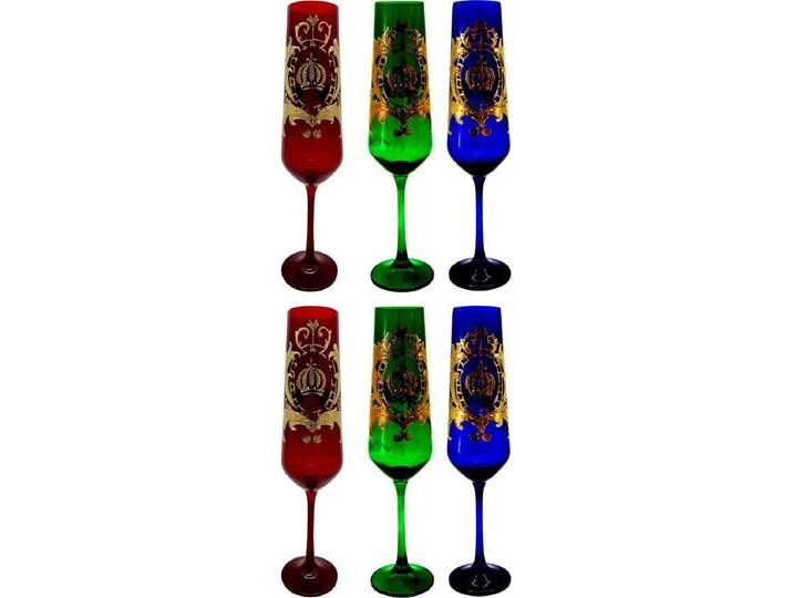 Pompöös by Casa Padrino Luxus Champagnerglas Set Bordeauxrot / Dunkelgrün / Royalblau Ø 6 x H. 25 cm - Champagnergläser mit 24 Karat Vergoldung - Pompööse Gläser designed by Harald Glööckler von Casa Padrino