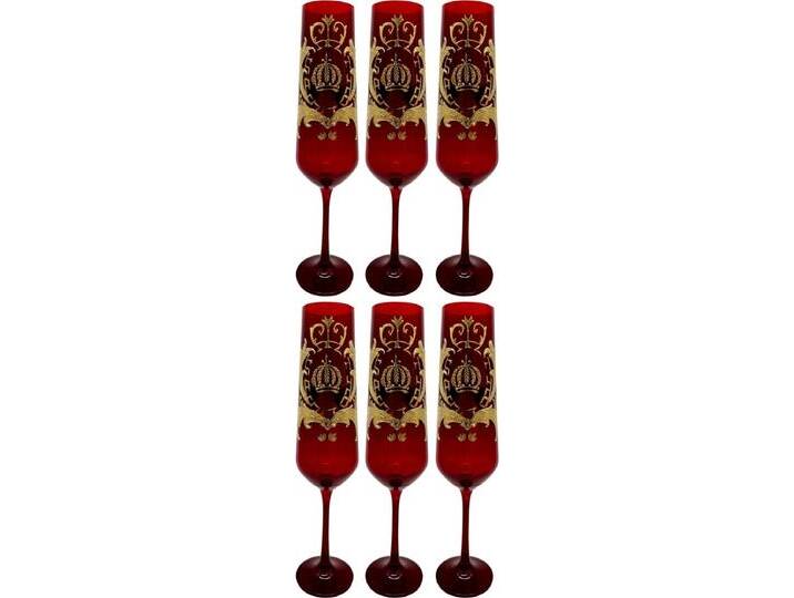 Pompöös by Casa Padrino Luxus Champagnerglas Set Bordeauxrot / Gold Ø 6 x H. 25 cm - Champagnergläser mit 24 Karat Vergoldung - Pompööse Gläser designed by Harald Glööckler von Casa Padrino