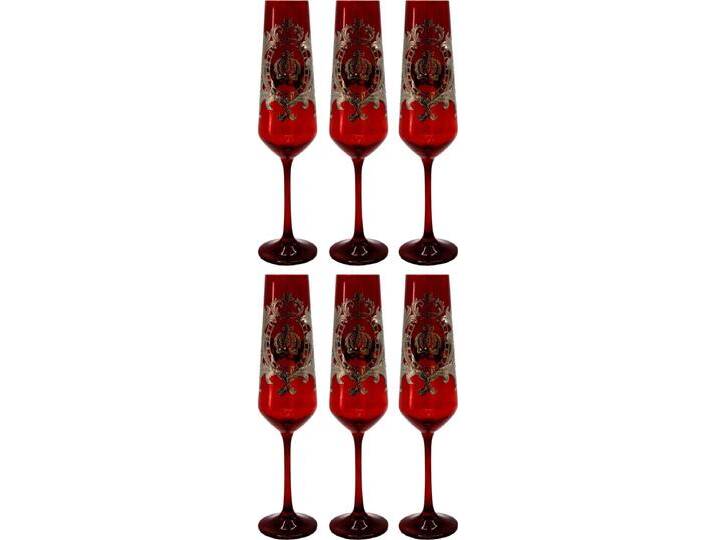 Pompöös by Casa Padrino Luxus Champagnerglas Set Bordeauxrot / Silber Ø 6 x H. 25 cm - Champagnergläser mit edler Platin Beschichtung - Pompööse Gläser designed by Harald Glööckler von Casa Padrino