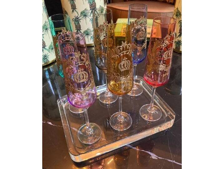 Pompöös by Casa Padrino Luxus Champagnerglas Set Bunt Ø 6 x H. 25 cm - Champagnergläser mit 24 Karat Vergoldung - Pompööse Gläser designed by Harald Glööckler von Casa Padrino