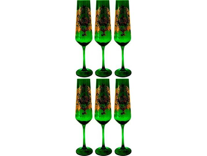 Pompöös by Casa Padrino Luxus Champagnerglas Set Dunkelgrün / Gold Ø 6 x H. 25 cm - Champagnergläser mit 24 Karat Vergoldung - Pompööse Gläser designed by Harald Glööckler von Casa Padrino