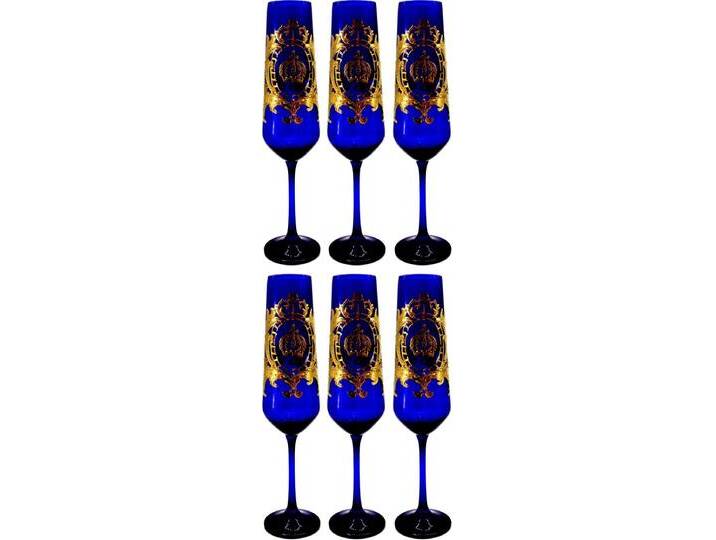 Pompöös by Casa Padrino Luxus Champagnerglas Set Royalblau / Gold Ø 6 x H. 25 cm - Champagnergläser mit 24 Karat Vergoldung - Pompööse Gläser designed by Harald Glööckler von Casa Padrino