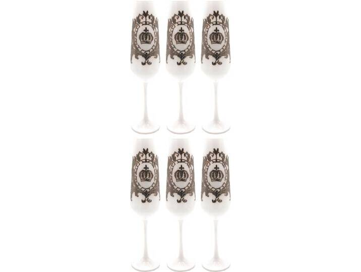 Pompöös by Casa Padrino Luxus Champagnerglas Set Weiß / Silber Ø 6 x H. 25 cm - Champagnergläser mit edler Platin Beschichtung - Pompööse Gläser designed by Harald Glööckler von Casa Padrino