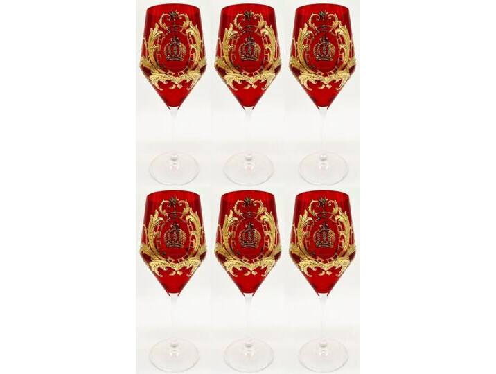 Pompöös by Casa Padrino Luxus Rotweinglas Set Rot / Gold Ø 8,7 x H. 20,3 cm - Weingläser mit 24 Karat Vergoldung - Pompööse Weingläser designed by Harald Glööckler von Casa Padrino