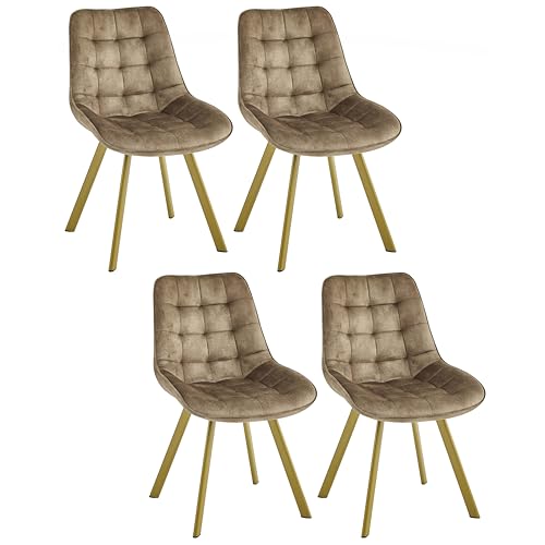 Casa Vital Garcia Esszimmerstuhl, 4er Set, Farbe Taupe, Samtpolster, 52x61x87 cm, Esszimmermöbel, Ziernähte an Sitzfläche und Rückenlehne, goldfarbenes Metallgestell, 120 kg max. belastbar von Casa Vital