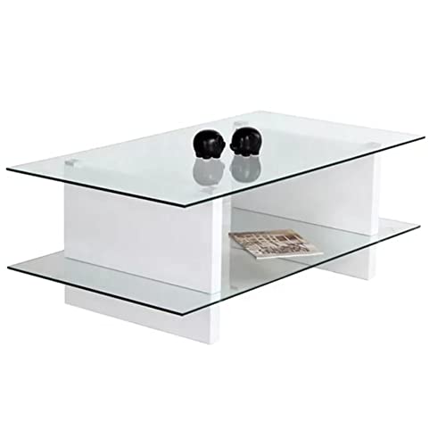 Couchtisch MALO, Glasplatte und Glasregal, Seitenbeine aus weißem MDF, 100x60x42 cm von Casa Vital