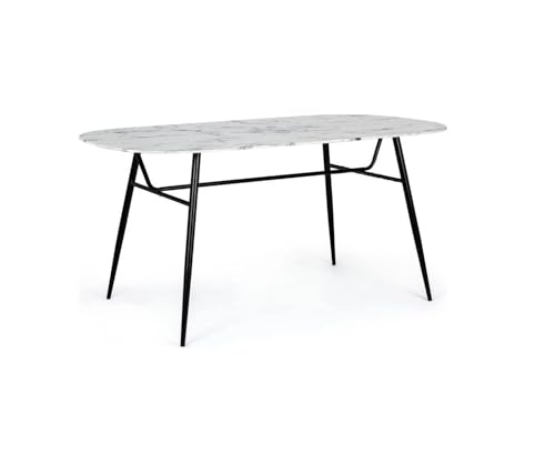 Esstisch ASTADA, weiß und schwarz, 180x90x76 cm, rechteckig, Tischplatte aus gehärtetem Glas, weißes Marmormuster, abgerundete Ecken, Metallbeine, 60 kg max. Belastung von Casa Vital