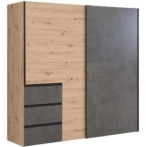 Forte WINN 2 Kleiderschrank, Holzwerkstoff, Artisan Eiche mit Betonoptik Dunkelgrau, B x H x T: 200,1 x 200,5 x 61,2 cm von Forte