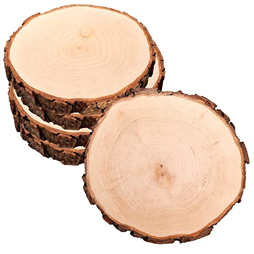 5er Set Baumscheiben aus echtem Holz mit Rinde, Runde Holzdeko Baumstamm Scheiben, Natürliche Holzscheiben zum Basteln, Schlichte Holzplatten als robuste Untersetzer von Casa Vivente