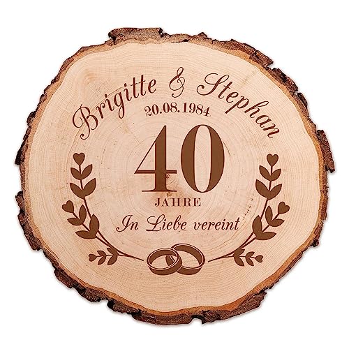 Baumscheibe mit Gravur, Deko Holzscheibe zur Rubinhochzeit, Personalisierte Holzplatte, Geschenk zum 40 Hochzeitstag, Rubinhochzeit Geschenke, Natur Holz Untersetzer, Hochzeitstag Geschenk, Holzbrett von Casa Vivente