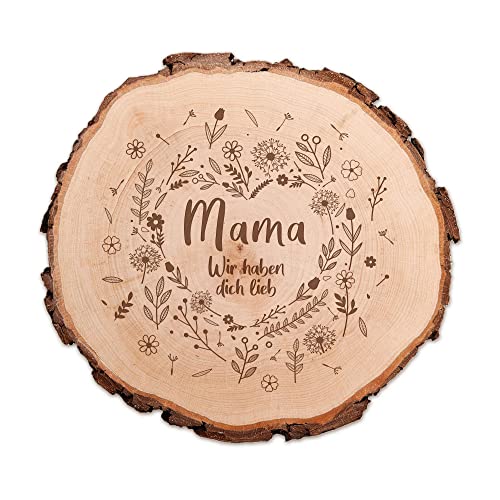 Baumscheibe mit Gravur, Deko Holzscheiben Geschenk für Mama, Runde Baumstamm Scheibe mit Blumenherz Motiv, Gravierte Holzplatte als Muttertagsgeschenk, Natur Tischdeko, Geburtstagsgeschenk für Frauen Baumscheibe mit Gravur, Deko Holzscheiben Geschenk für Mama, Runde Baumstamm Scheibe mit Blumenherz Motiv, Gravierte Holzplatte als Muttertagsgeschenk, Natur Tischdeko, Geburtstagsgeschenk für Frauen von Casa Vivente