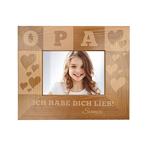 Casa Vivente Bilderrahmen mit Gravur für Opa, Motiv Herzen, Personalisiert mit Namen, Rahmen aus Holz, Vatertagsgeschenk von Casa Vivente