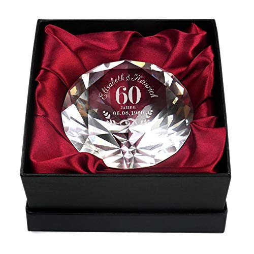 Casa Vivente Diamantförmiger Kristall aus Glas mit Gravur zur Diamanthochzeit, Personalisiert mit 2 Namen und Datum, Geschenk zum 60. Hochzeitstag von Casa Vivente
