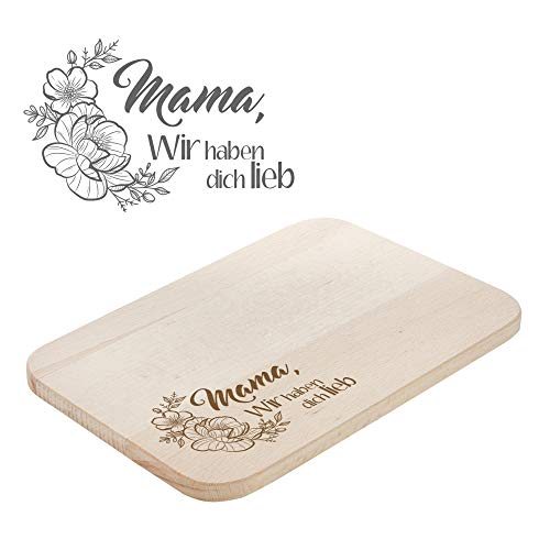 Casa Vivente Frühstücksbrettchen mit Gravur für Mama, Schneidebrett mit Blumen Motiv, Brotbrett aus hellem Holz als Muttertagsgeschenk von Casa Vivente