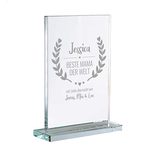 Casa Vivente Pokal mit Gravur für die Beste Mama der Welt, Personalisierter Glaspokal, Mama Pokal, Muttertagsgeschenk, Glas Trophäe, Geschenke für Mama, Auszeichnung mit Pokal Gravur, Mutter Pokale von Casa Vivente