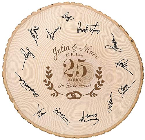 Casa Vivente Große Baumscheibe mit Gravur zur Silbernen Hochzeit Personalisiert mit Namen und Datum, In Liebe Vereint, Türschild, Wanddeko, Geschenkidee für Ehepaare zum 25. Hochzeitstag Casa Vivente Große Baumscheibe mit Gravur zur Silbernen Hochzeit Personalisiert mit Namen und Datum, In Liebe Vereint, Türschild, Wanddeko, Geschenkidee für Ehepaare zum 25. Hochzeitstag von Casa Vivente