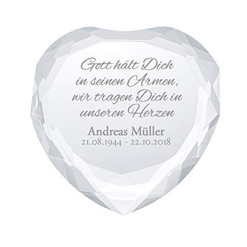 Casa Vivente Herzkristall aus Glas mit Gravur zum Trost, Trauerspruch, Personalisiert mit Namen und Datum, Trauergeschenk für Verwandte und Freunde Casa Vivente Herzkristall aus Glas mit Gravur zum Trost, Trauerspruch, Personalisiert mit Namen und Datum, Trauergeschenk für Verwandte und Freunde von Casa Vivente