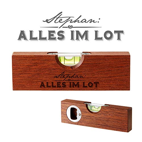 Casa Vivente Kleine Wasserwaage aus Holz mit Gravur Alles im Lot, Personalisiert mit Namen, Flaschenöffner, Lustiges Multitool als Gadget von Casa Vivente