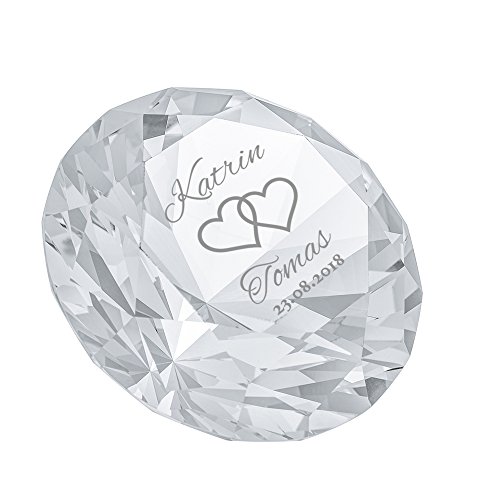 Casa Vivente Kristall aus Glas mit Gravur zur Hochzeit, Diamantenform, Motiv Herzen, Personalisiert mit Namen und Datum, Deko, Mit Geschenkbox Casa Vivente Kristall aus Glas mit Gravur zur Hochzeit, Diamantenform, Motiv Herzen, Personalisiert mit Namen und Datum, Deko, Mit Geschenkbox von Casa Vivente