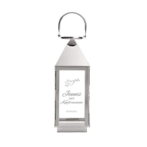 Casa Vivente Laterne aus Edelstahl mit Gravur zur Konfirmation, Personalisiert mit Vornamen und Datum, Motiv Friedenstaube Casa Vivente Laterne aus Edelstahl mit Gravur zur Konfirmation, Personalisiert mit Vornamen und Datum, Motiv Friedenstaube von Casa Vivente