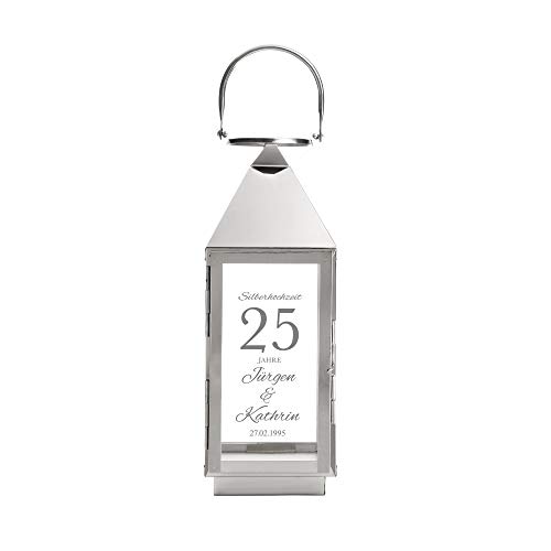 Casa Vivente Laterne aus Edelstahl mit Gravur zur Silbernen Hochzeit, Personalisiert mit Namen und Datum, Dekoration für Haus und Garten, Geschenkidee zum 25. Hochzeitstag Casa Vivente Laterne aus Edelstahl mit Gravur zur Silbernen Hochzeit, Personalisiert mit Namen und Datum, Dekoration für Haus und Garten, Geschenkidee zum 25. Hochzeitstag von Casa Vivente