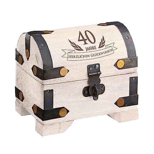 Casa Vivente Schatztruhe - Klein - Weiß - Pirate Treasure Chest - Geburtstagsgeschenkbox - Holz - Metall - Flip-Top - Laser Gravur - Mit Deckel - Rechteckig - Klein - 40. Geburtstag Casa Vivente Schatztruhe - Klein - Weiß - Pirate Treasure Chest - Geburtstagsgeschenkbox - Holz - Metall - Flip-Top - Laser Gravur - Mit Deckel - Rechteckig - Klein - 40. Geburtstag von Casa Vivente