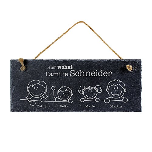 Casa Vivente Schiefertafel mit Gravur, Hier wohnt, Personalisiert mit Namen der Familie, Türschild mit Juteband für die Haustür Casa Vivente Schiefertafel mit Gravur, Hier wohnt, Personalisiert mit Namen der Familie, Türschild mit Juteband für die Haustür von Casa Vivente