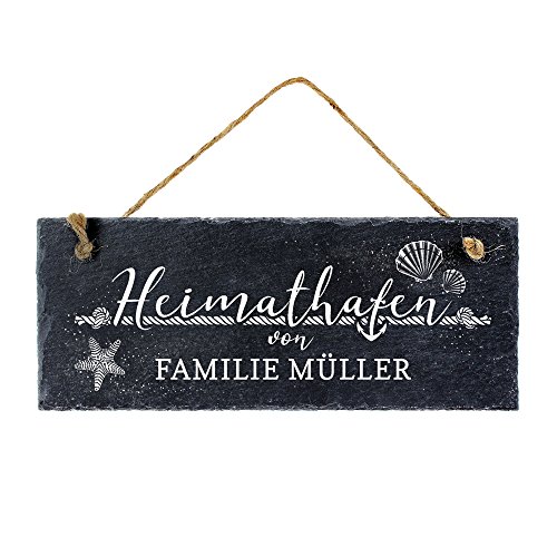 Casa Vivente Schiefertafel mit Gravur - Namensschild für Familien - Heimathafen - Personalisiert mit Namen - Türschild zum Aufhängen - Geschenkidee zum Einzug - Hochzeitsgeschenke für Brautpaare von Casa Vivente