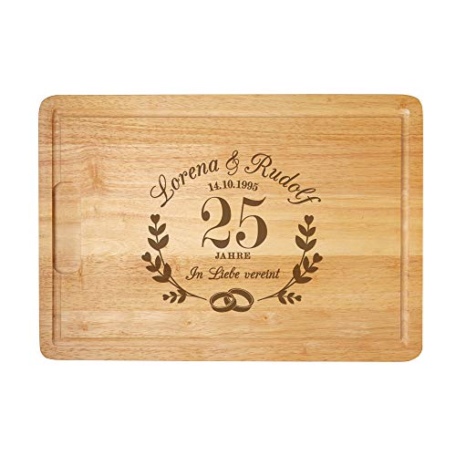 Casa Vivente Schneidebrett mit Gravur zur Silberhochzeit und Ring Motiv, Personalisiert mit Namen und Datum, Geschenkidee für Paare Casa Vivente Schneidebrett mit Gravur zur Silberhochzeit und Ring Motiv, Personalisiert mit Namen und Datum, Geschenkidee für Paare von Casa Vivente