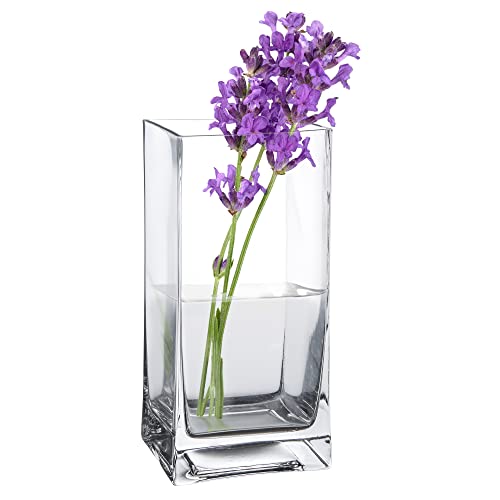 Eckige Blumenvase aus Klarglas, Glasvase für Schnittblumen, Deko-Vase zum Geburtstag oder zum Muttertag von Casa Vivente