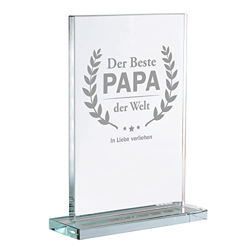 Glaspokal mit edler Gravur, Vatertagsgeschenk für den besten Papa der Welt, Trophäe für Väter zum Geburtstag, Gravierter Papa Pokal, Deko Geschenk für den Vater, Glastrophäe als Auszeichnung von Casa Vivente