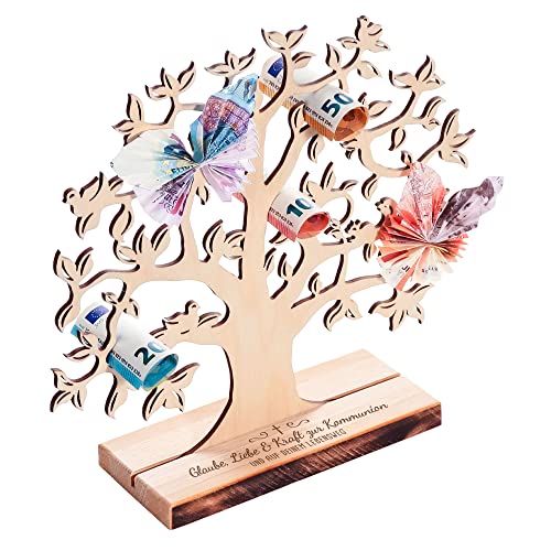 Holz Geldbaum mit Gravur, Kommunionsgeschenk, Lebensbaum Deko, DIY Verpackung für Geldgeschenke, Geschenk zur Kommunion, Geldgeschenk, Geld Holzbaum, Schmuckbaum, Kommunionsgeschenke, Baum Deko von Casa Vivente