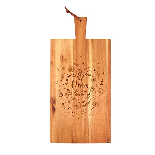 Holz Schneidebrett mit Griff für Oma, Frühstücksbrettchen mit Blumenherz Gravur, Geschenk für Oma zu Weihanchten, Geburtstagsgeschenk für Frauen, Akazienholz Vesperbrett, Brotzeitbrett Küchenzubehör Holz Schneidebrett mit Griff für Oma, Frühstücksbrettchen mit Blumenherz Gravur, Geschenk für Oma zu Weihanchten, Geburtstagsgeschenk für Frauen, Akazienholz Vesperbrett, Brotzeitbrett Küchenzubehör von Casa Vivente