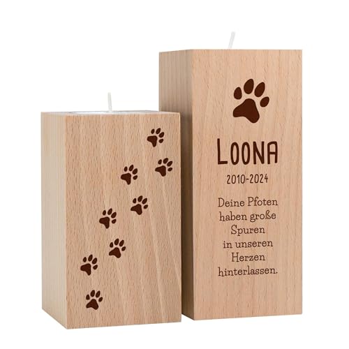 Teelichthalter Set mit Gravur zur Trauer, Personalisierter Kerzenhalter, Holz Kerzenständer mit Spruch, Andenken an verstorbenen Hund, Grabschmuck, Trauergeschenke, Haustier Erinnerung von Casa Vivente