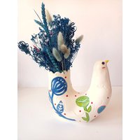 Paloma Keramik Vase - Dove Blaue Und Grüne Blumen Keramik, Einzelstück von CasaAbril