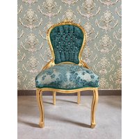 Handgemachter Barock Stuhl Blattgold, Samtpolsterung von CasaBarock